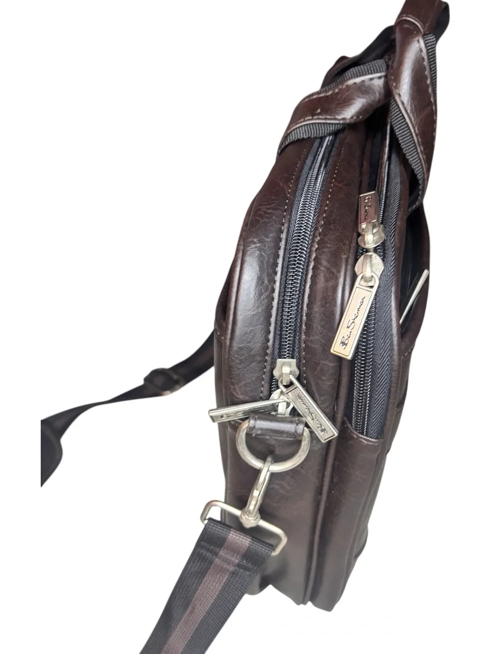 Ben Sherman Dark Brown Leather Laptop Bag with Detachable Strap